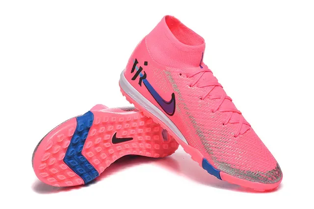 Nike Pink Blue Flyknit Upper Sock-Fit Collar Turf Soccer Shoes 7