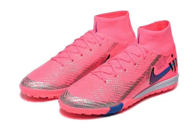Nike Pink Blue Flyknit Upper Sock-Fit Collar Turf Soccer Shoes 8