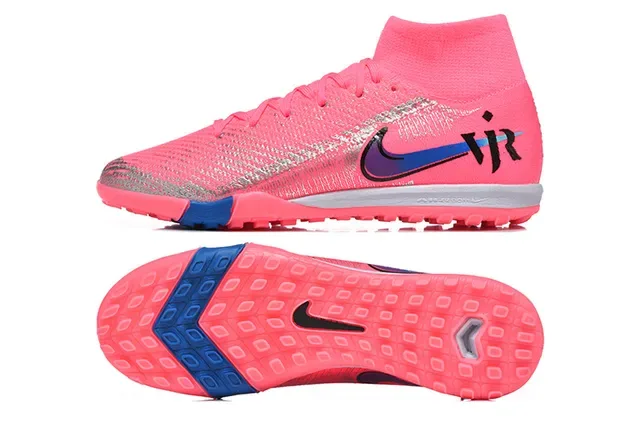 Nike Pink Blue Flyknit Upper Sock-Fit Collar Turf Soccer Shoes 9