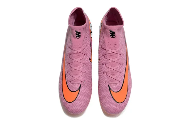 Nike Sapatos de futebol rosa laranja com upper de corte alto, ajuste de meia, construção de malha, solo firme 2
