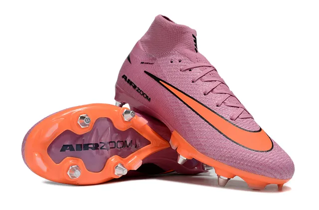 Nike Sapatos de futebol rosa laranja com upper de corte alto, ajuste de meia, construção de malha, solo firme 3