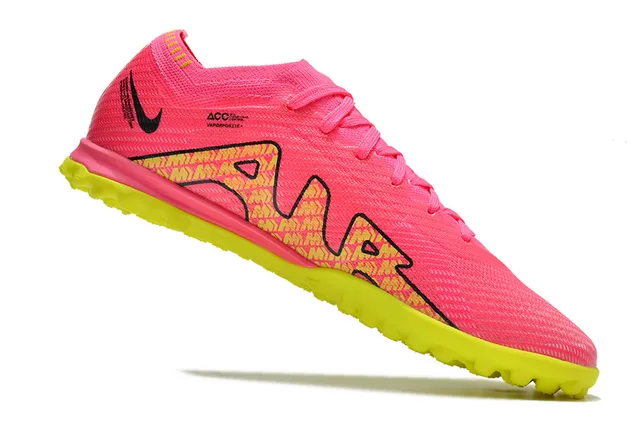 Nike গোলাপি হলুদ বুনন উপরের অংশ সক ফিট কলার টার্ফ সকার জুতা 2