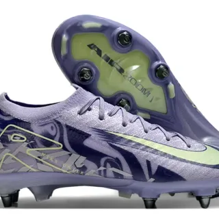 Nike Purple Green Low-Cut Knit Upper Graphic-Printed Overlay Firm-Ground Soccer Shoes