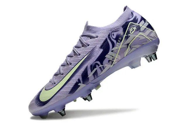 Nike Zapatillas de fútbol púrpura verde low-cut knit upper graphic-printed overlay firm-ground 3
