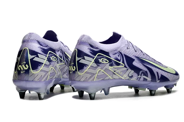 Nike Zapatillas de fútbol púrpura verde low-cut knit upper graphic-printed overlay firm-ground 5