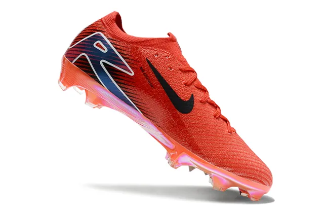 Nike tênis de futebol superior de tricô vermelho preto baixo corte collar para solo firme 2