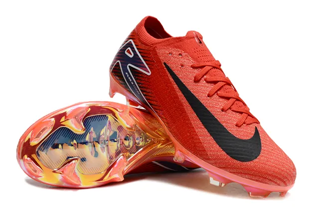 Nike tênis de futebol superior de tricô vermelho preto baixo corte collar para solo firme 4