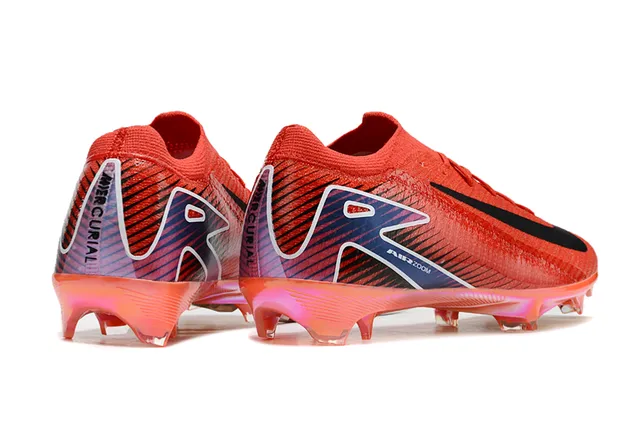 Nike tênis de futebol superior de tricô vermelho preto baixo corte collar para solo firme 5