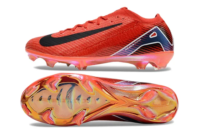 Nike tênis de futebol superior de tricô vermelho preto baixo corte collar para solo firme 6