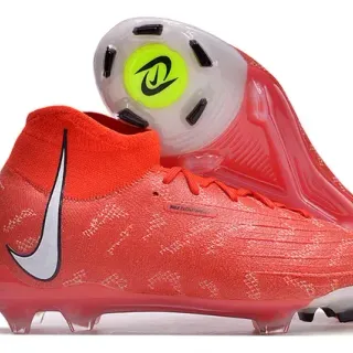 Nike Sapatos de Futebol Vermelho Transparente Alto Corte Upper Malha Colar Ajuste Dinâmico Sola Firm-Ground