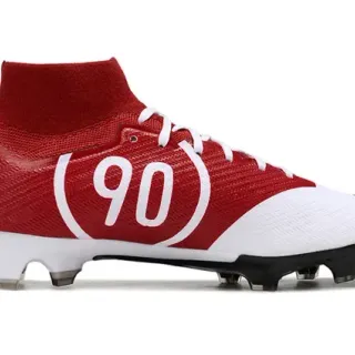 Nike Vermelho Branco Alto Corte Colar de Malha Gráfico Numérico Audacioso Sapatos de Futebol para Campo Firme