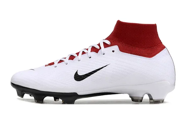 Nike Red White High-Cut Knit Collar Bold Numeric Graphic Firm-Ground Soccer Shoes 6