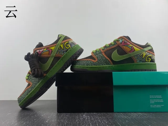 Nike SB Dunk Low Graffiti Print Olive Green स्केटबोर्ड जूते 7