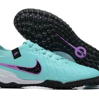 Nike Tiempo Azul Roxo Baixo Corte Parte Superior Sintética Estúdios Moldados Gramado Sapatos de Futebol