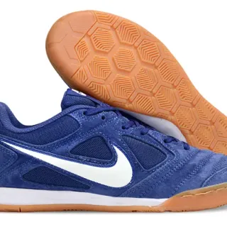 Nike Tiempo Genio أحذية كرة القدم الداخلية المصنوعة من السويد والشبكة الزرقاء والبيضاء منخفضة