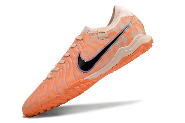 Nike Tiempo Legend Laranja Bege Baixo Corte Superior Sintético Impressão Geométrica Turf Sapatos de Futebol 3
