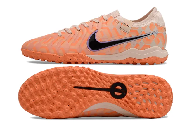 Nike Tiempo Legend Laranja Bege Baixo Corte Superior Sintético Impressão Geométrica Turf Sapatos de Futebol 6