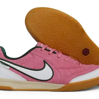 Nike Tiempo وردي أبيض سويدي علوية تركيبات اصطناعية أحذية كرة قدم داخلية