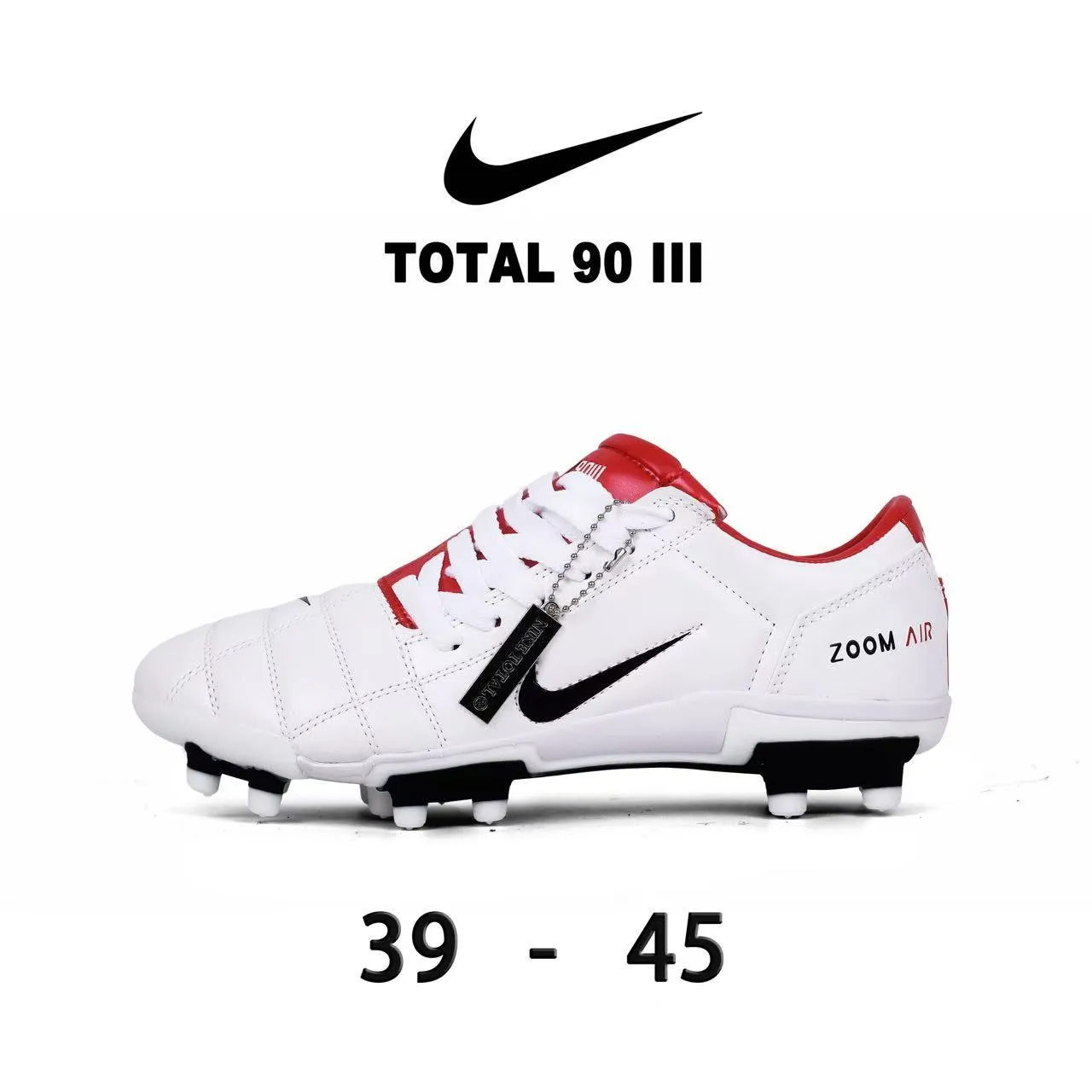 Nike Total 90 III लाल और सफेद फर्म ग्राउंड फुटबॉल जूते 7