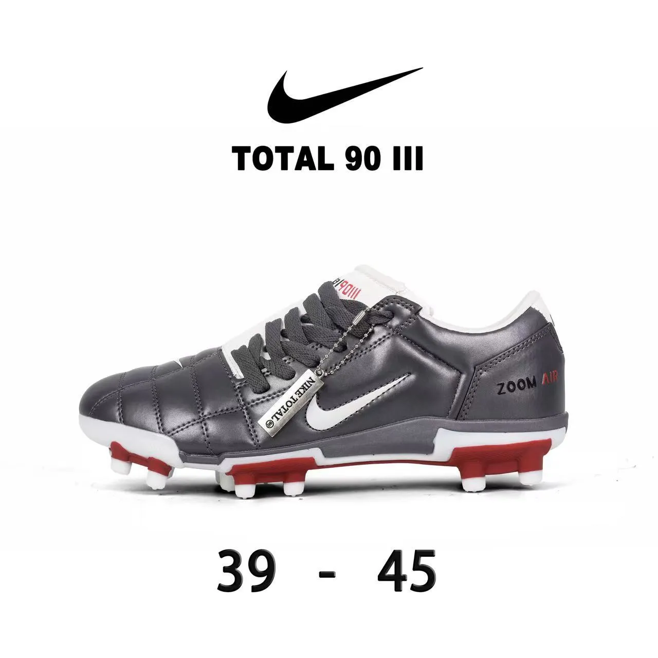 Nike Total 90 III लाल और सफेद फर्म ग्राउंड फुटबॉल जूते 14