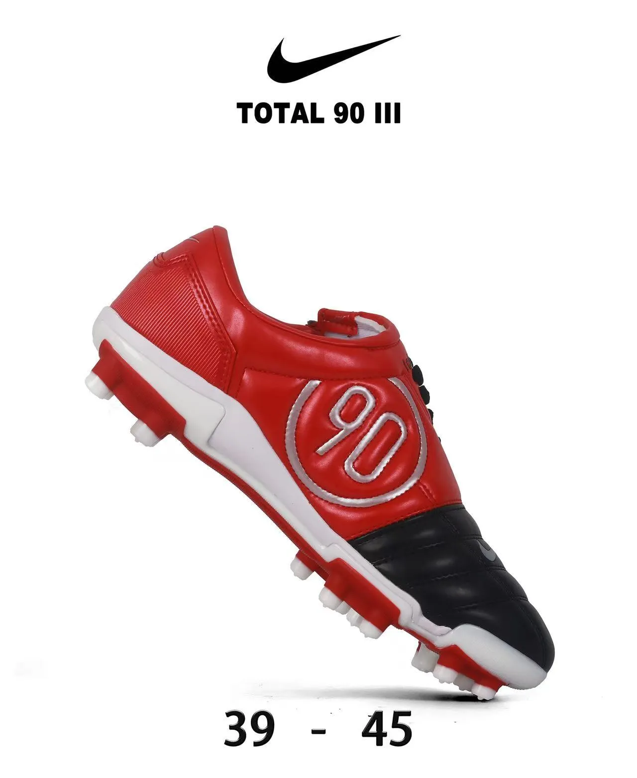 Nike Total 90 III लाल और सफेद फर्म ग्राउंड फुटबॉल जूते 17