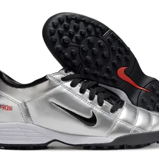 Nike Total 90 III Prateado Preto Vermelho Gramado Sapatos de Futebol