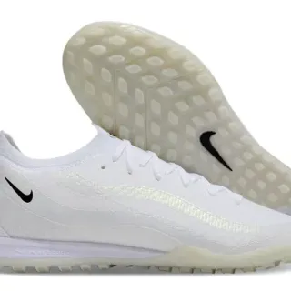 Nike Tênis de futebol turf branco preto upper malha listras iridescentes onduladas