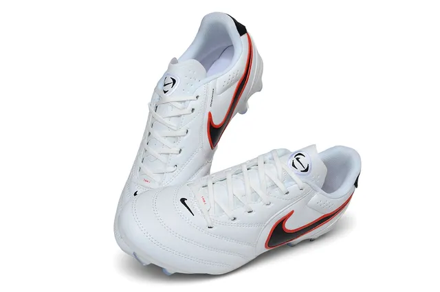 Nike Blanco Negro Cuero Upper Costuras Superposiciones Césped Firme Fútbol Zapatos 2