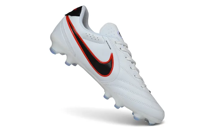 Nike Blanco Negro Cuero Upper Costuras Superposiciones Césped Firme Fútbol Zapatos 3