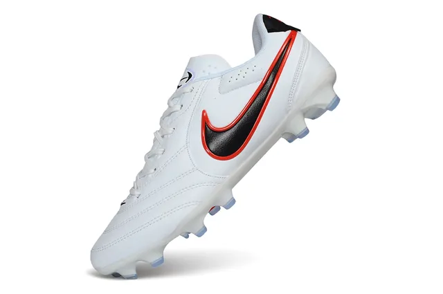 Nike Blanco Negro Cuero Upper Costuras Superposiciones Césped Firme Fútbol Zapatos 4