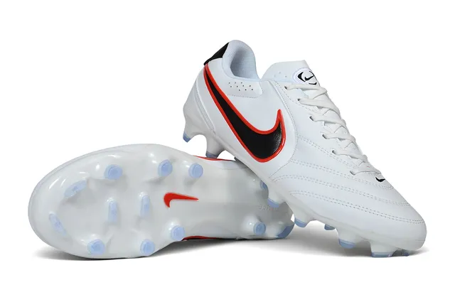 Nike Blanco Negro Cuero Upper Costuras Superposiciones Césped Firme Fútbol Zapatos 5