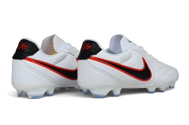 Nike Blanco Negro Cuero Upper Costuras Superposiciones Césped Firme Fútbol Zapatos 6