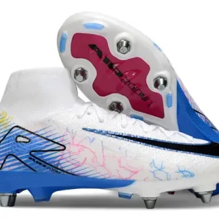 Nike White Blue High-Cut Sock-Fit Upper Multicolor Graphic Overlays Firm-Ground Soccer Shoes