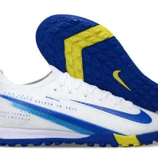 Nike White Blue Knit Upper Low-Cut Silhouette Turf Soccer Shoes
