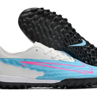 Nike Branco Azul Botina Baixa com Cravos Sintético Malha Superior Relvado Tênis de Futebol