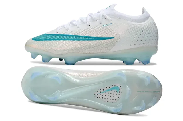 Nike Zapatos de Fútbol Blanco y Azul Low-Cut Knit Upper Suela Translucida de Placa Firm-Ground 6