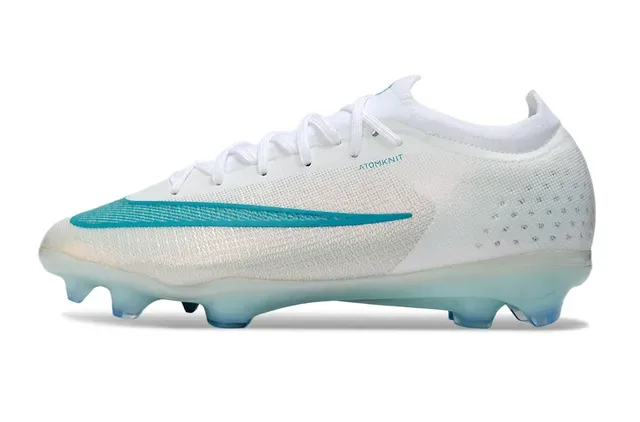 Nike Zapatos de Fútbol Blanco y Azul Low-Cut Knit Upper Suela Translucida de Placa Firm-Ground 7
