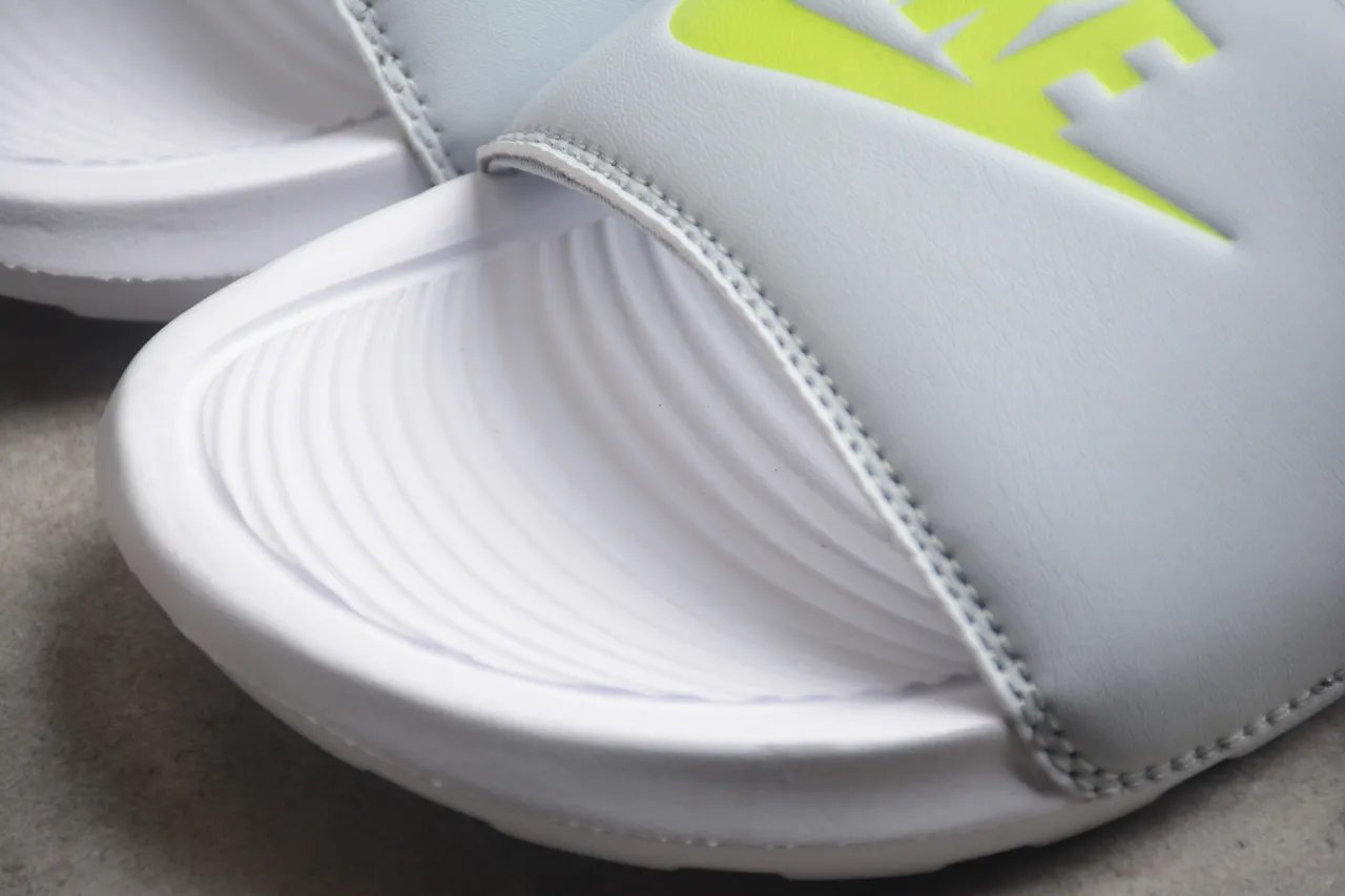 Nike White Gray Single-Strap Slide Molded Footbed Slippers 7