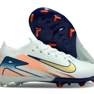 Nike Chaussures de soccer à empeigne en knit blanc et navy, low-cut, sock-fit collar, pour firm-ground
