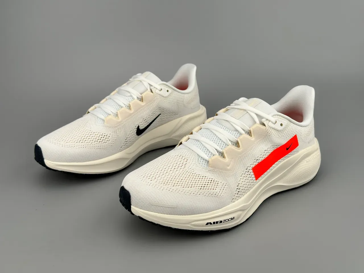 Nike White Orange Engineered Mesh Upper Swoosh Tab Accent Running Shoes 5