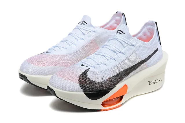 Nike White Orange Knit Upper Carbon Plate Visible Running Shoes 4