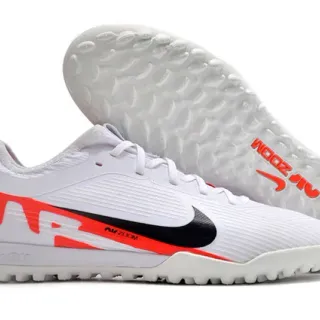 Nike White Orange Low-Cut Synthetic Upper Ribbed Textured Forefoot Turf Soccer Shoes
