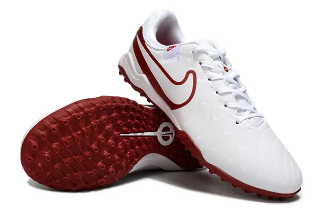 Nike White Red Low-Profile Synthetic Upper Stitched Overlay Construction Turf Soccer Shoes 4