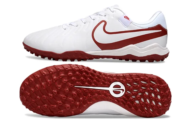 Nike White Red Low-Profile Synthetic Upper Stitched Overlay Construction Turf Soccer Shoes 6