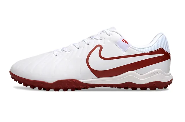 Nike White Red Low-Profile Synthetic Upper Stitched Overlay Construction Turf Soccer Shoes 7