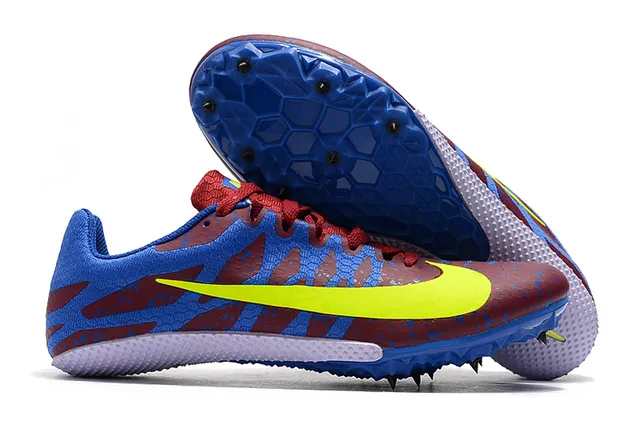 Nike Yellow Blue Low-Cut Racing Spike Honeycomb Traction Plate Running Shoes 15