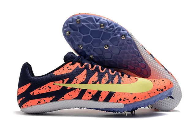 Nike Yellow Blue Low-Cut Racing Spike Honeycomb Traction Plate Running Shoes 23