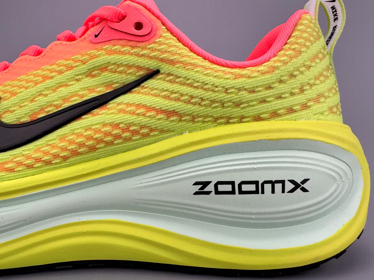 Nike Yellow Pink Engineered Knit Upper Sculpted ZoomX Midsole Running Shoes 5