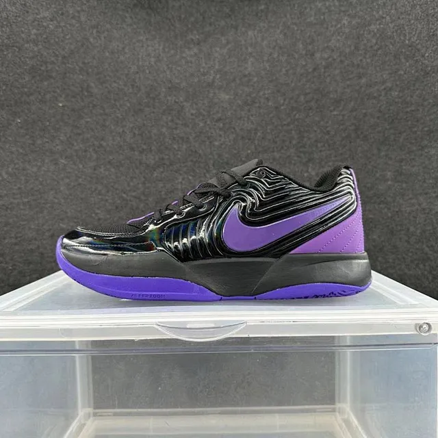 Nike Zoom Hyperfuse কালো বেগুনি ইরিডেসেন্ট প্যাটেন্ট ওভারলে তরঙ্গপ্রায় স্তরযুক্ত উপরের বাস্কেটবল জুতো 2