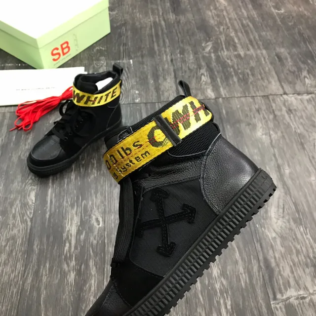 Off-White काला पीला हाई-टॉप औद्योगिक पट्टा लाइफस्टाइल स्नीकर 4